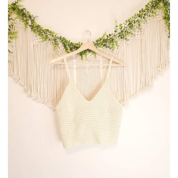 Boutique Tops - Cream Knit Cropped Tank